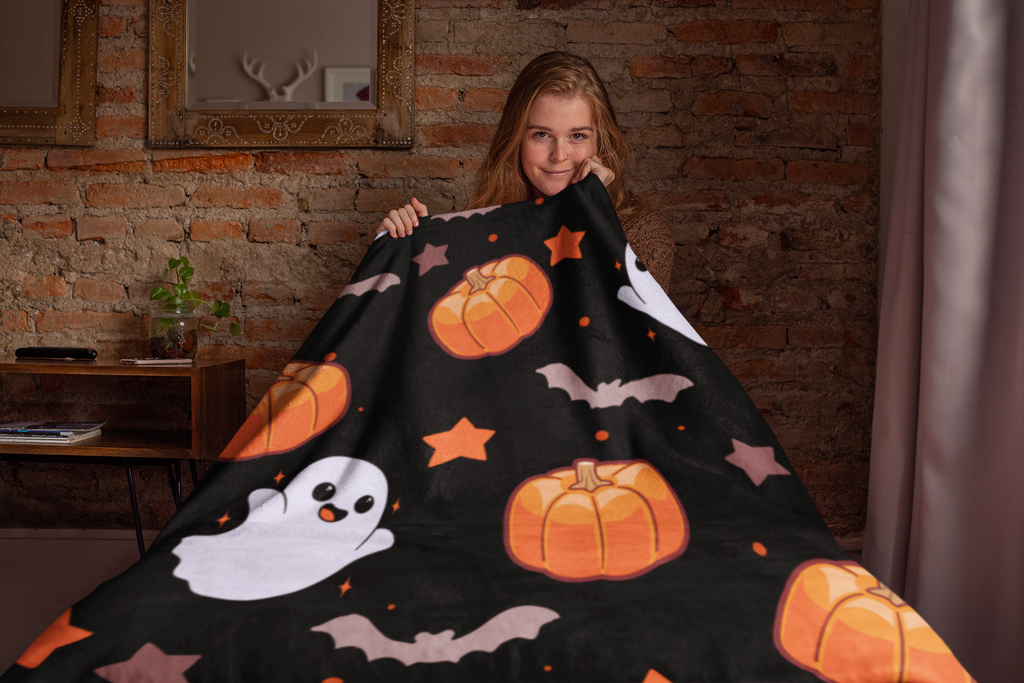 Ghost Pumpkin Black Blanket