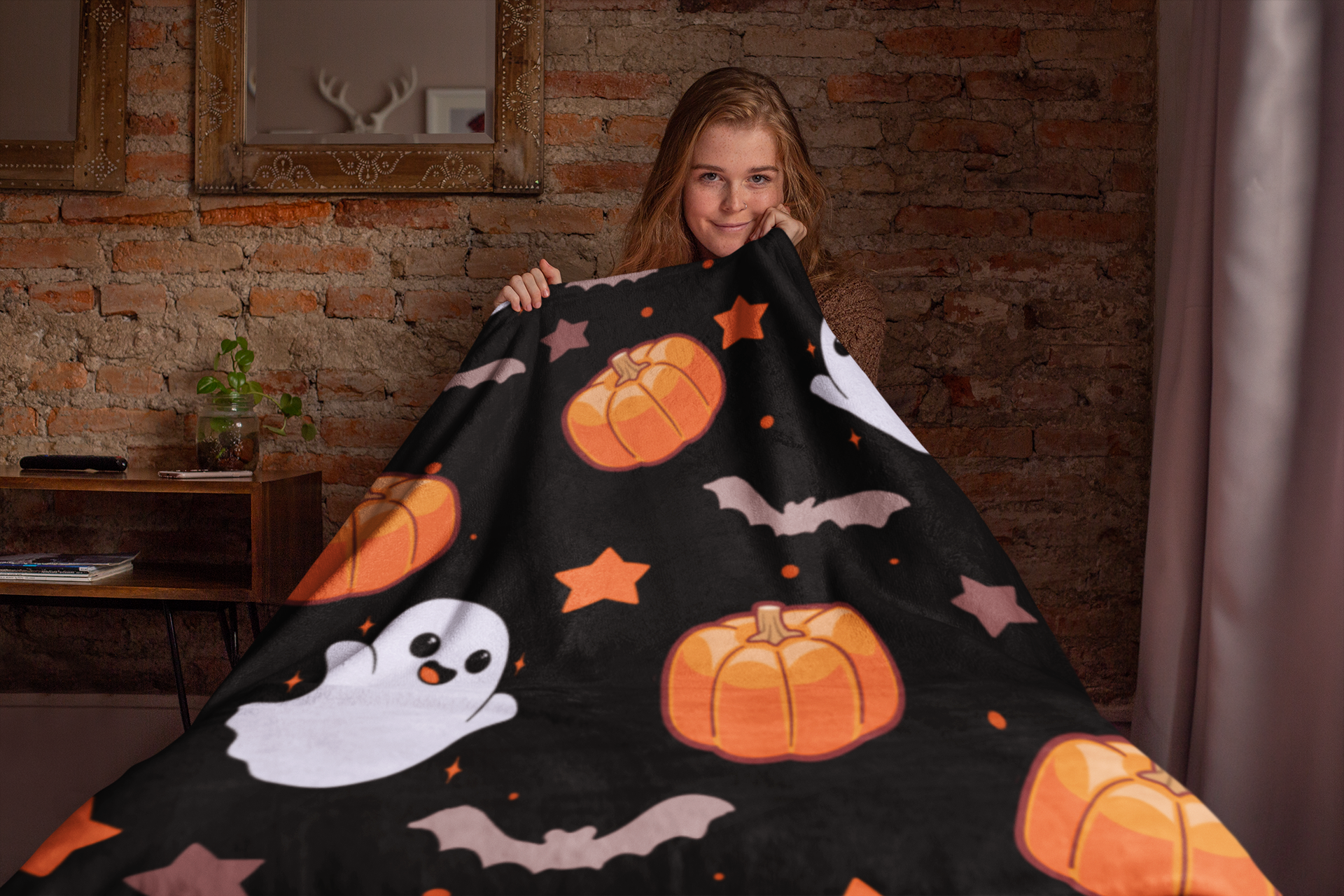 Ghost Pumpkin Black Blanket